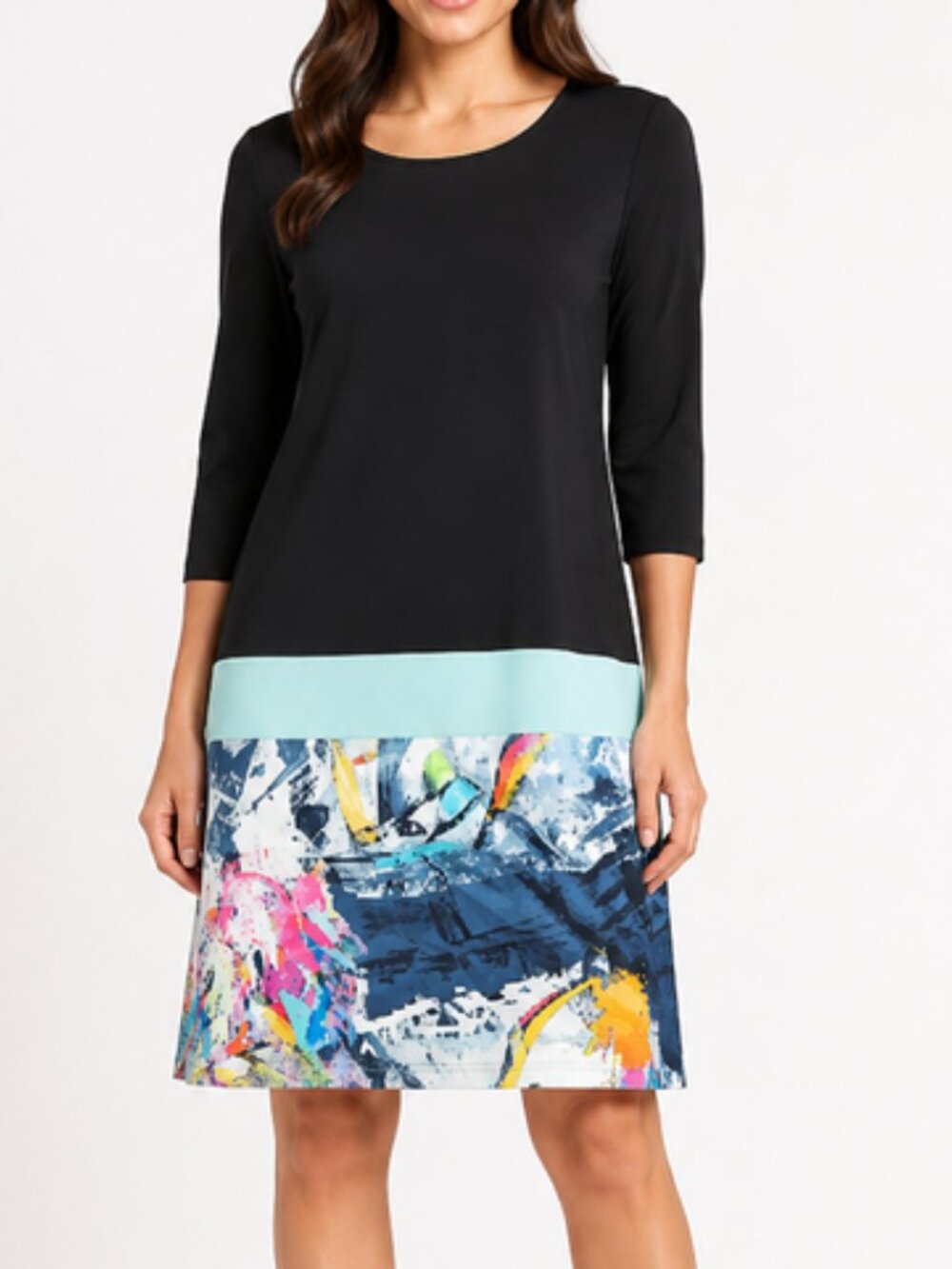 Joseph Ribkoff Black Colorblock Abstract Print Dress Size 14